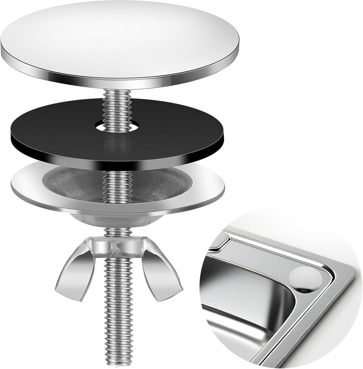 Gootsteengatafdekking, roestvrijstalen gootsteengatdop gootsteenkraangat deksel lekvrije kraangatafdekking voor thuis, keuken en badkamer (zilver)