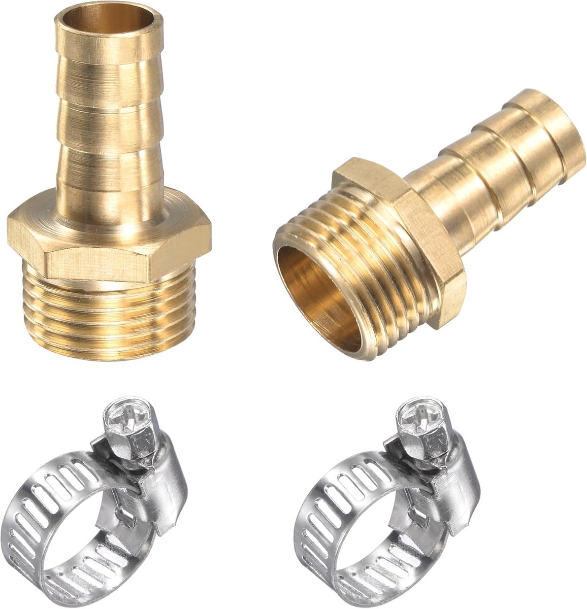 sourcing map 2 stuks messing slangtuit recht 10 mm x G3/8 buitendraad buisverbinding met slangklem van roestvrij staal