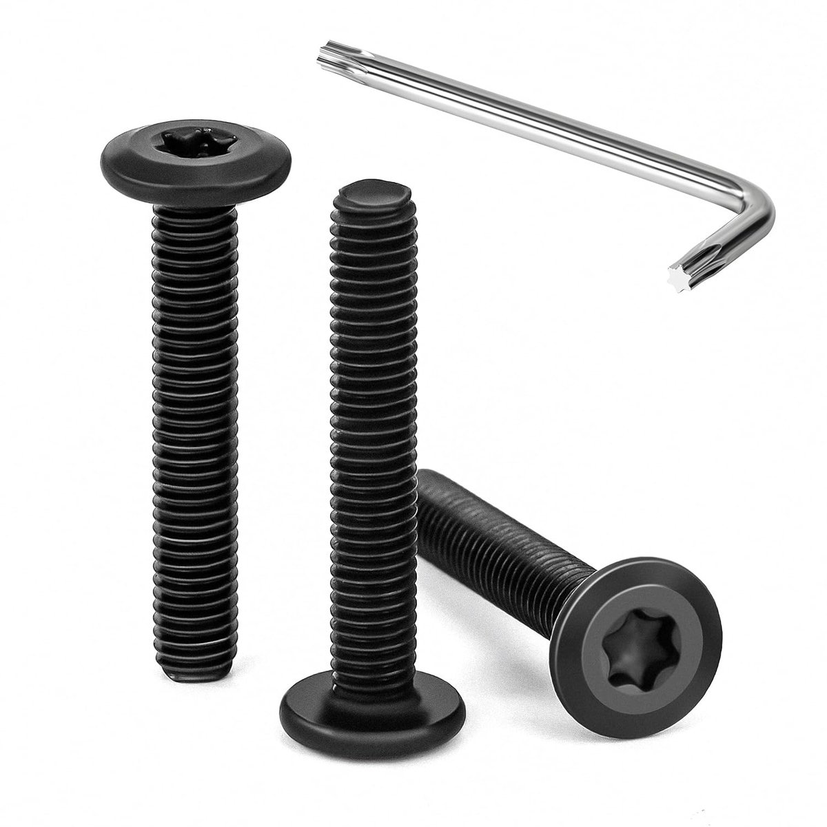 30 stuks platte kopschroeven, torx, zwart, M5 x 30 mm, zeskantkopschroeven, roestvrij staal, A2, V2A, meubelschroeven met T25 sleutel, volledige schroefdraad