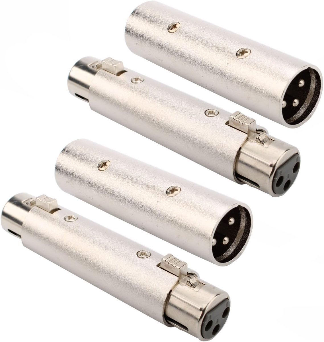 4 x adapter voor genderhanger XLR naar XLR, XLR-stekker naar mannelijk/vrouwelijk naar 3-polig, voor microfoon, versterker, mixer