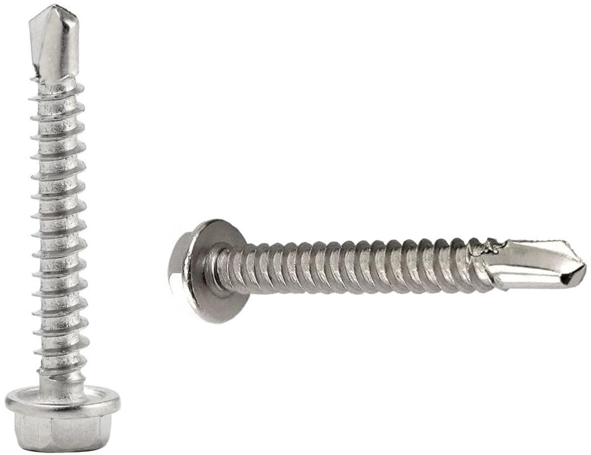 100 stuks trapeziumplaatschroeven zelftappende schroeven M4,2x45mm 410 roestvrij staal plaatschroeven zeskant klempnerschroeven boorschroeven roestvrij staal metalen dakschroeven