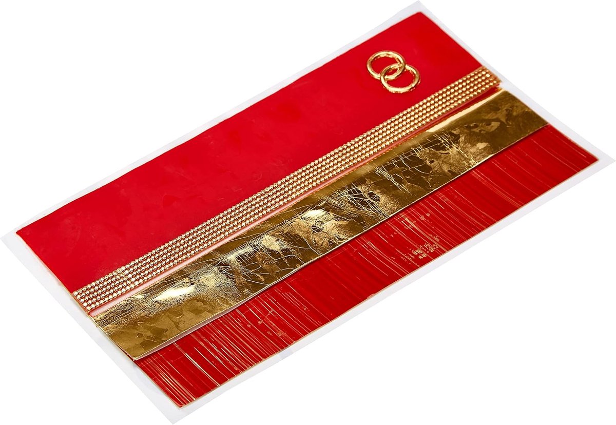 Creatives Hobby 7073-20245 Versierwasplaten mix rood/goud, 3 halve wasplaten ca. 20 x 5 x 0,05 cm, wasstroken en speciale tekens, voor het modelleren en versieren van kaarsen