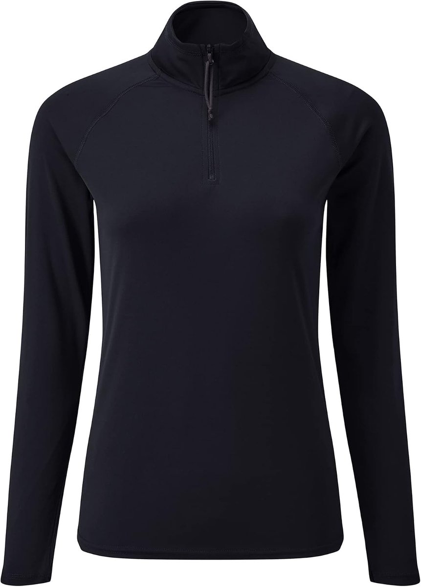 Vrouwen Womens UV-Tec met lange mouwen Zip T-stuk Top - Navy - Lichtgewicht UV Zon Protection en SPF Properties