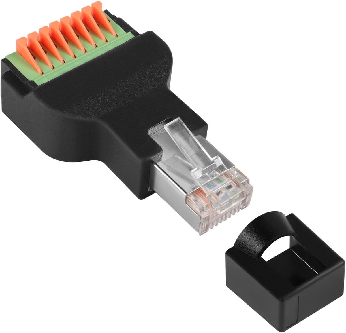RJ45-stekker, snelaansluiting, soldeervrije adapter RJ45-stekker naar 8-pins krimpterminal, netwerk, aansluiting RJ45, veerkrimpaansluiting, stekker, voor snelle montage van