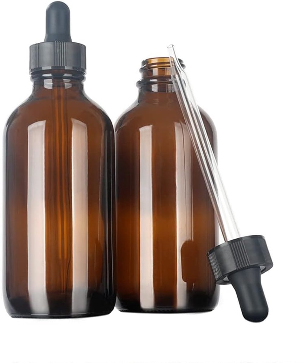 Season Boston Round Glasflessen (Barnsteen/ 120 ml met Pipetten/ 2 Stuks)