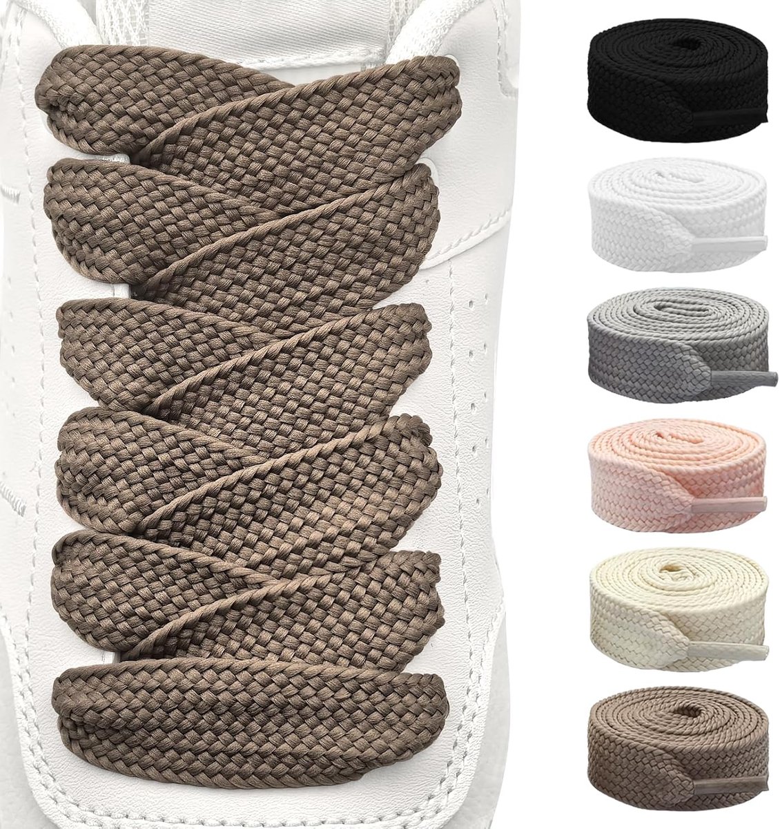 2 paar 20 mm brede platte veters, platte dikke brede veters, scheurvaste vervangende veters van polyester voor sportschoenen, trainers, vrijetijdsschoenen