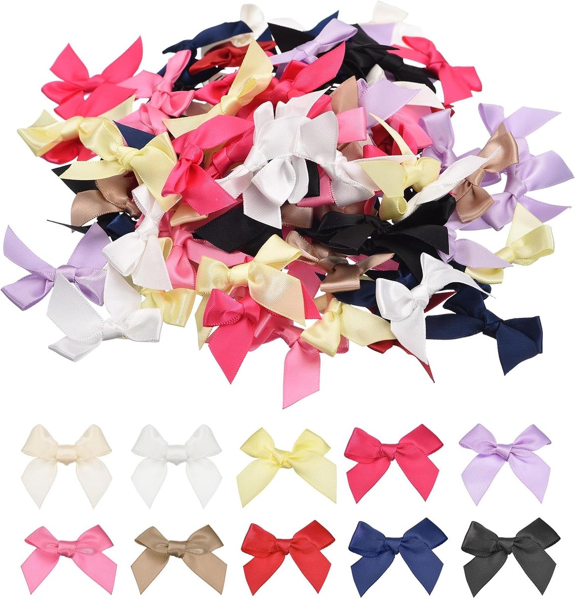 100 stuks mini-strikken van satijnen stof, voor handwerk, naaien, bruiloft, verjaardag, feest, meerkleurig
