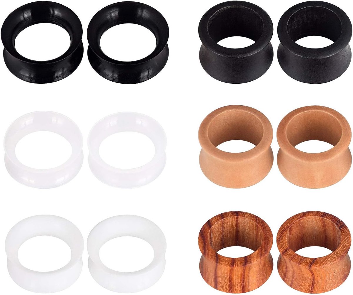 Set van 12 houten siliconen stenen flesh tunnel plugs set oor piercing sieraden mix set, 20 mm, Hout Siliconen, Kubieke zirkonia