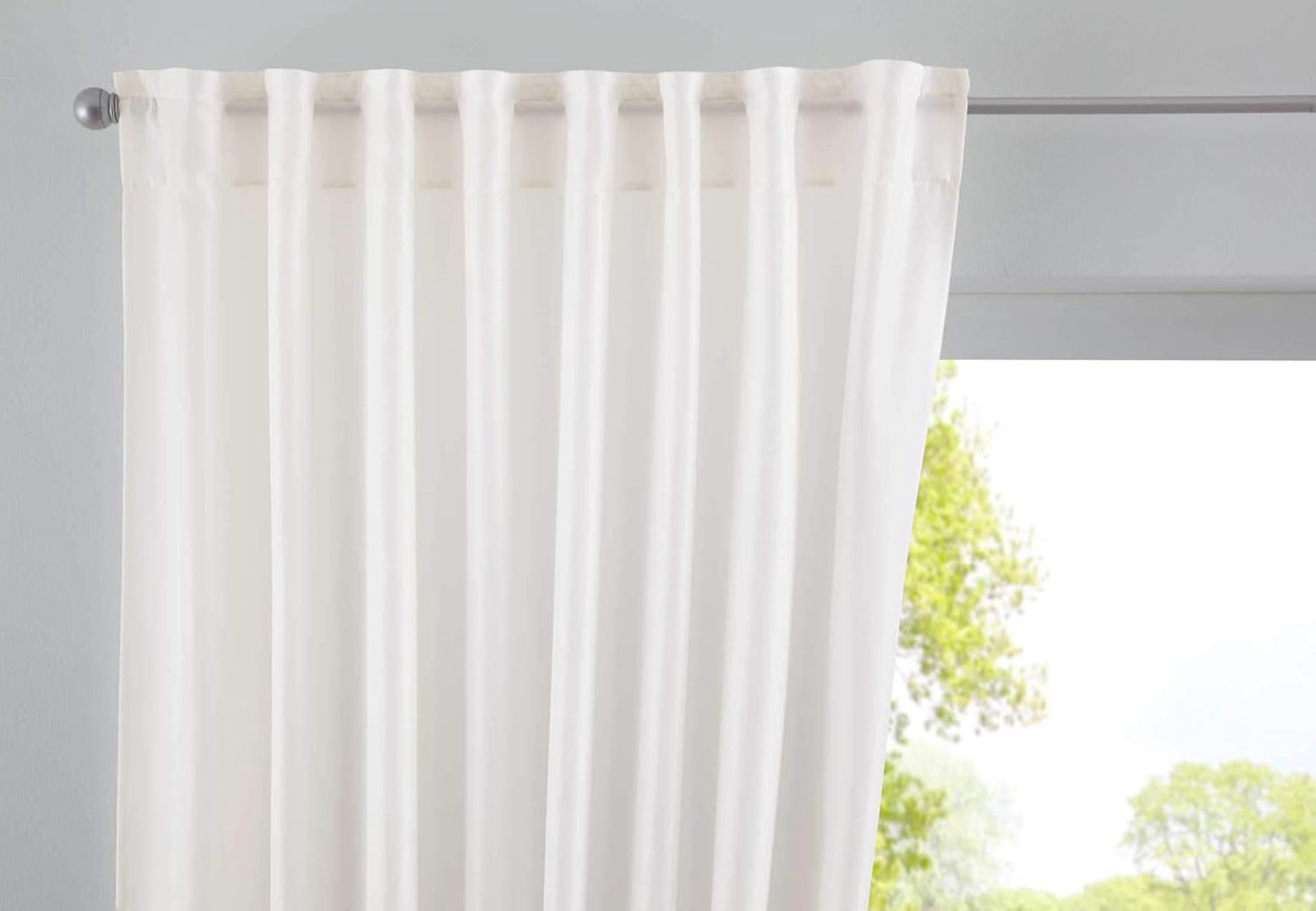 "JENA« 2019037 Verborgen lussen, ondoorzichtig, linnenlook, kleur crème, ondoorzichtig, gemêleerd, gordijnband met gordijnhouder, 250 x 140 cm
