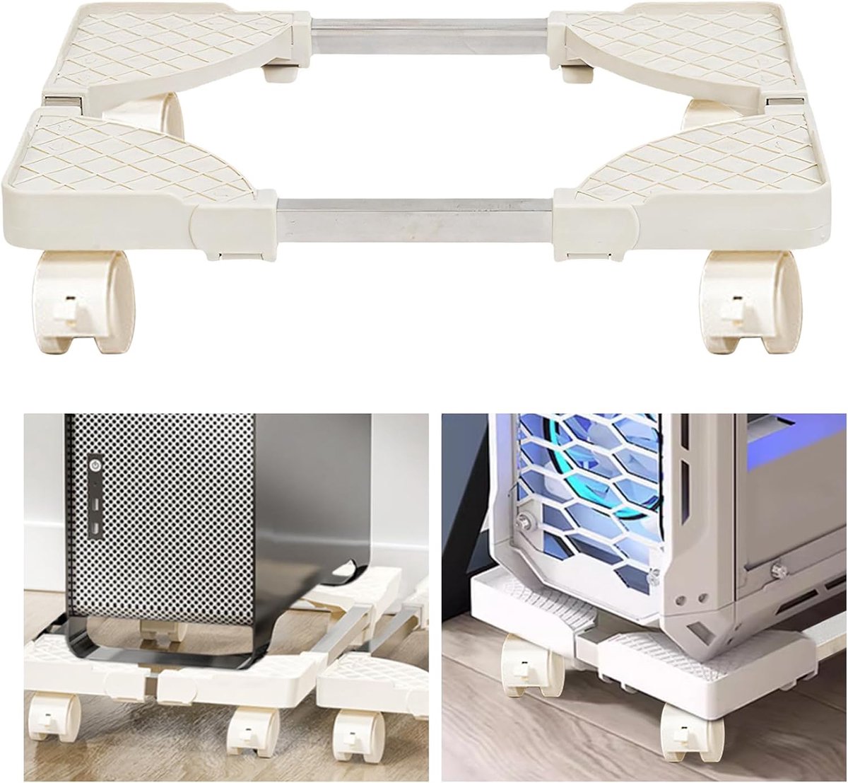 CPU standaard PC standaard: universele verstelbare computerhouder met 4 wielen, onder bureau torenhouder wagen voor computerbehuizing hoofdframe (wit)