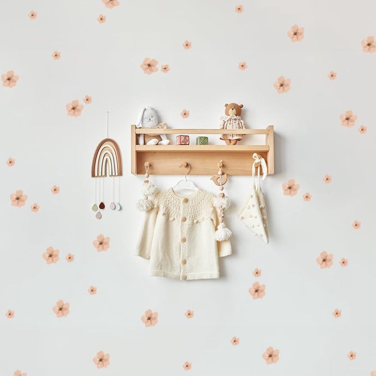 Muursticker voor kinderkamer - Kinderkamerdecoratie - Muursticker voor kinderkamer meisjes - Wanddecoratie - Bloemen - Beige/bruin - 86stk