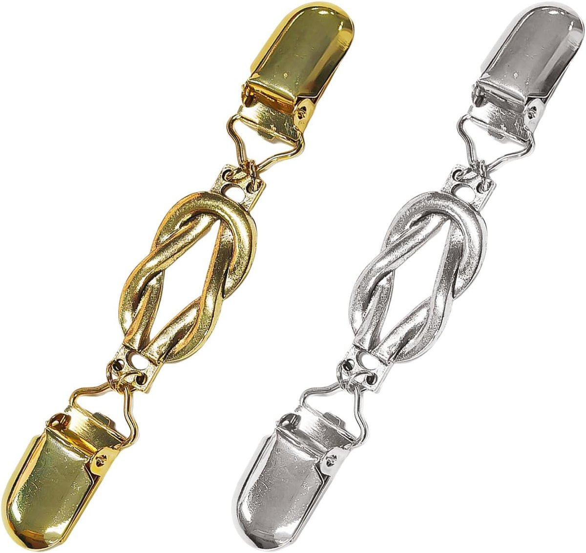 Set van 2 metalen clips, retro trui-clips, kledingaccessoires, vestclips, clips voor kledingdecoraties, Antiek zilver. Kleur goud antiek, M