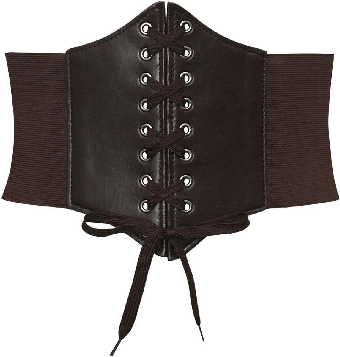 Riem voor dames, brede veterriem, korset, elastische taille, leer, elastische band, retro gebonden, bruin