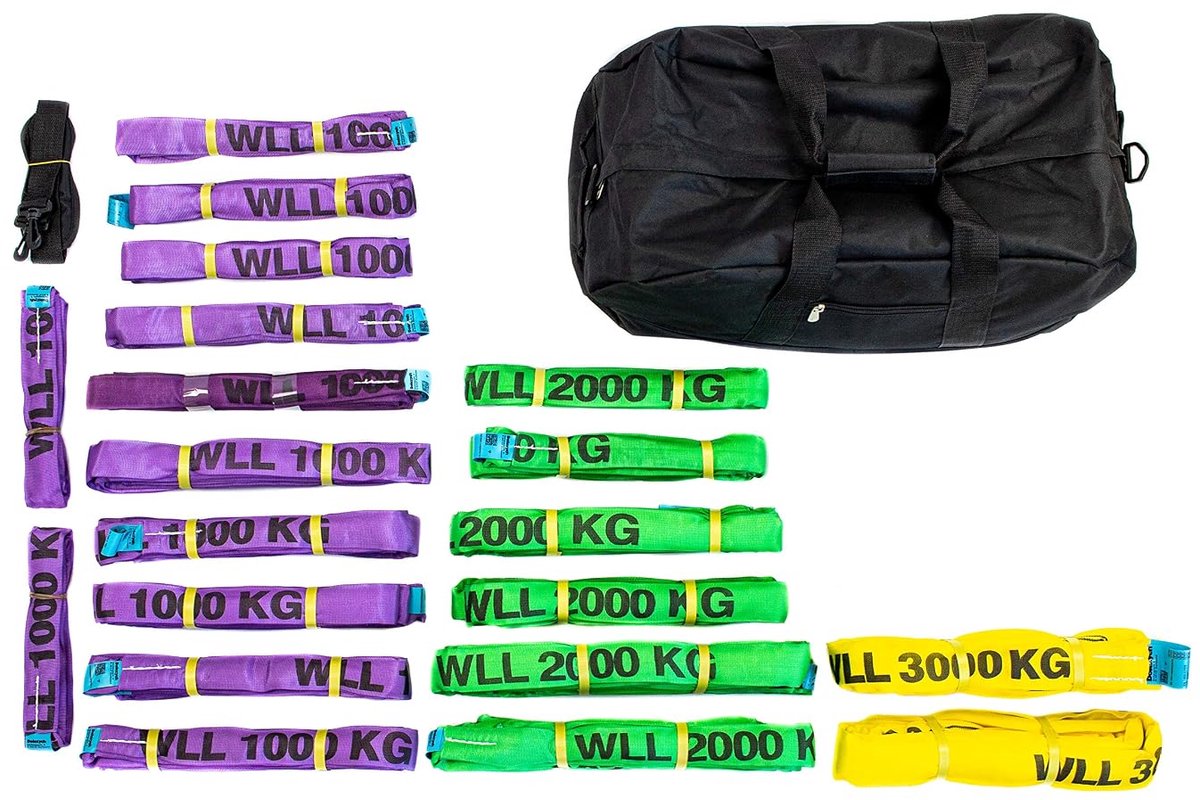 ‎ 46849801 zych-rondstroppen met draagvermogens van 1000-3000 kg, 20-delig - paars/groen/geel/grijs