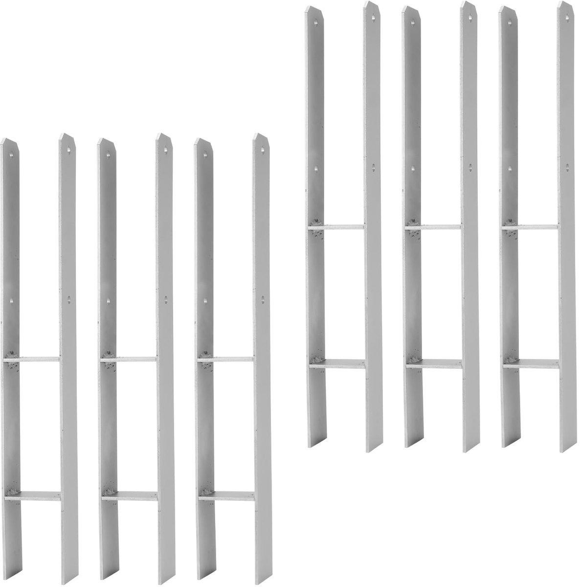 H-paalanker, 6 stuks, H-anker, paaldrager, grondanker voor palen, H-paalschoen voor omheining en broeikas, vierkante houten palen (81 x 600 mm)