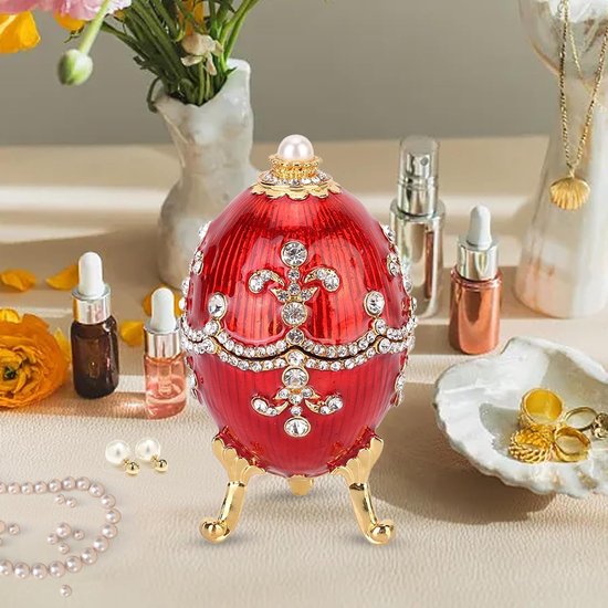 Easter Egg Jewelry Box, Handgeschilderde geëmailleerde Faberge Egg Snuisterijdoosje met scharnierende metalen Craft Gift voor Home Decor — afbeelding 3