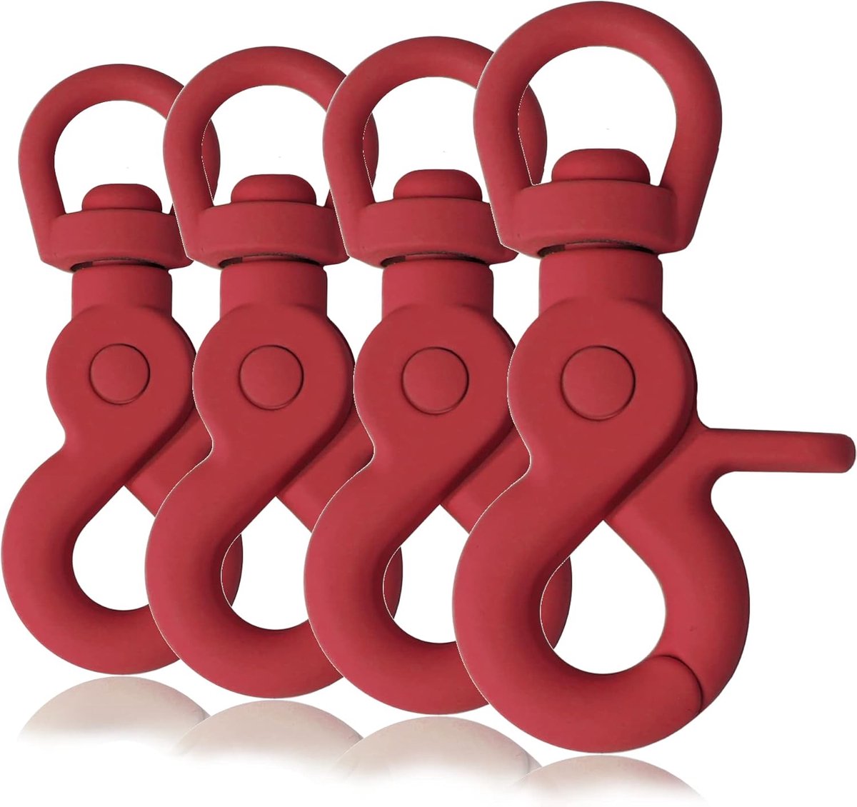 4 stuks schaar-karabijnhaak met siliconen coating, rood, draaibare wartel voor minder torsie in lijn, 61 mm, oog 10 mm, snelsluiting voor hondenlijn, halsband, paracord 550 en sleutels