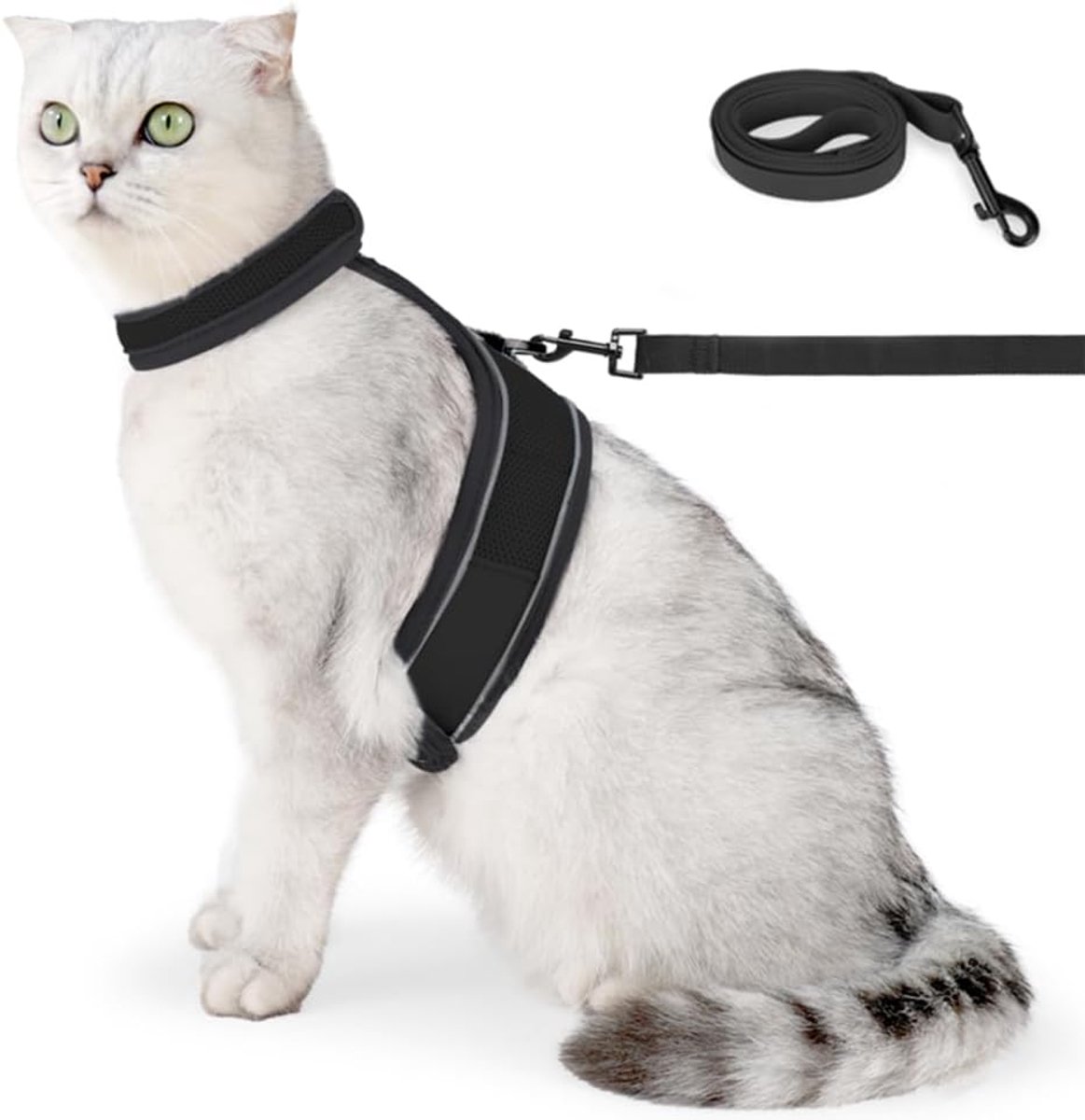 Kattenharnas en riemset, nachtreflectie kat instapjas, ademend mesh vest voor kleine, middelgrote en grote kittens