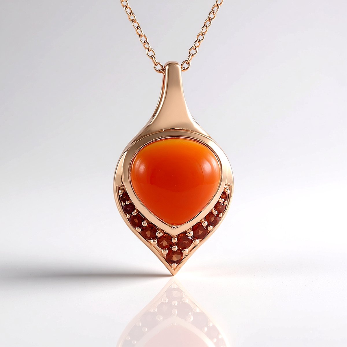 Cavill - 925 Sterling Zilver Halsketting - Rosé Verguld - 6,75 ct Carneool Peervorm - 7,24 ct Mozambique Granaten - 45,72 cm