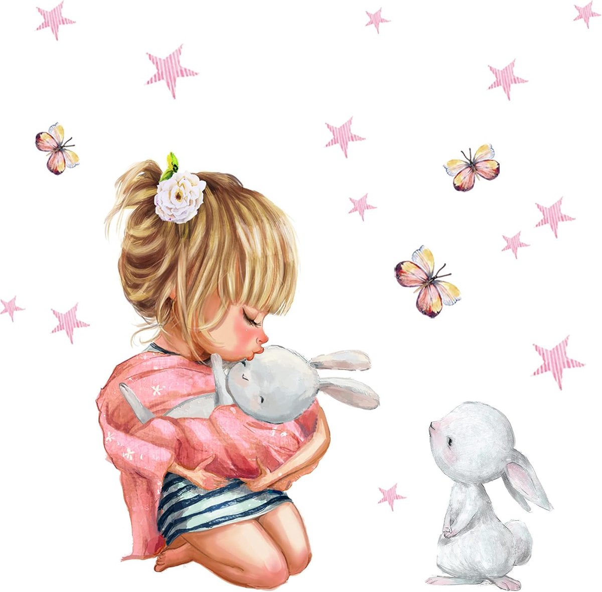 Deco Muursticker kinderkamer meisjes dieren konijn muursticker sterren speelkamer wanddecoratie babykamer vlinder muurschildering kinderen DL687-1