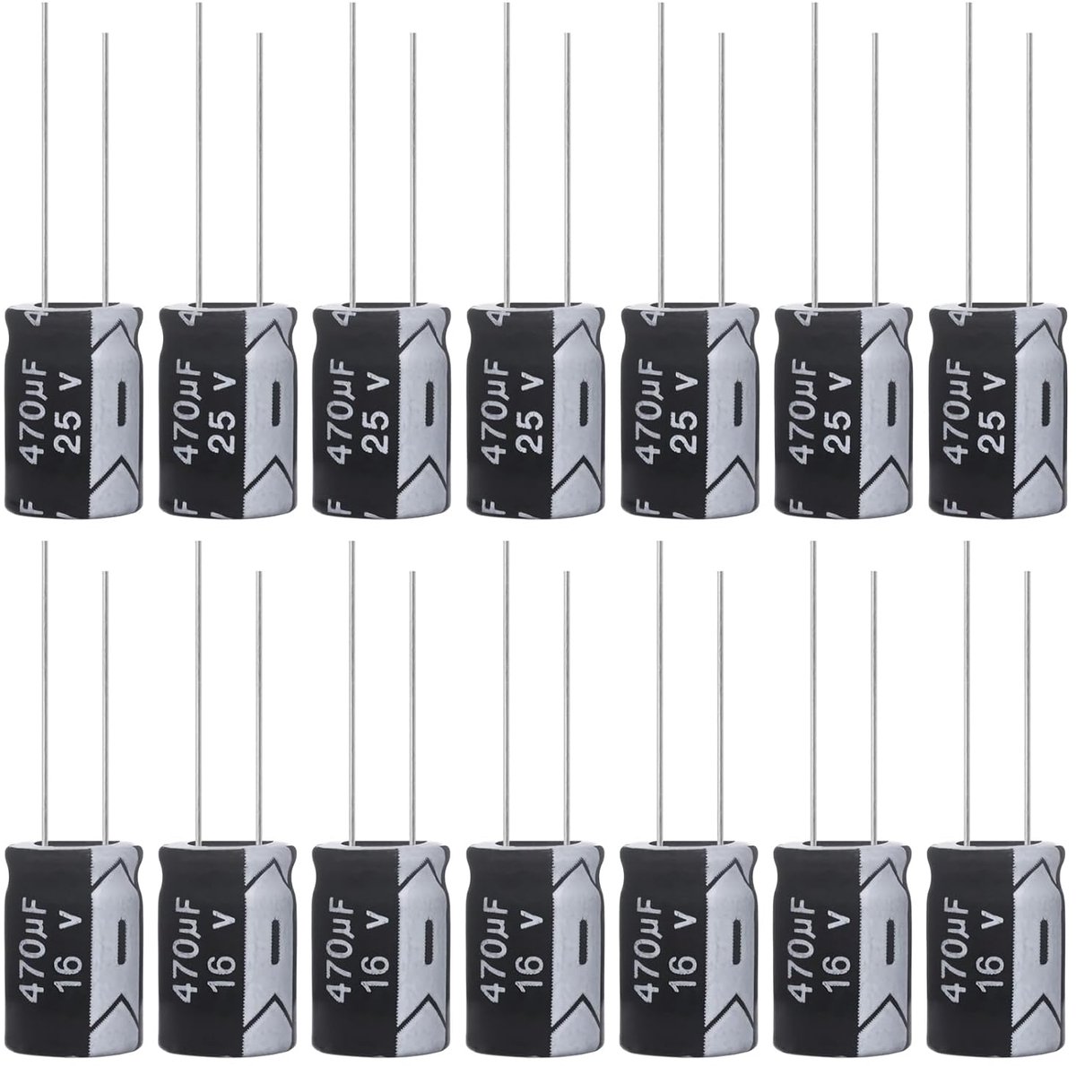 Condensatoren 470 µF 25V Aluminium Elektrolytische condensator 8x12MM Elektrolytische condensatoren 470 µF MFD 105°C (verpakking van 15 stuks)