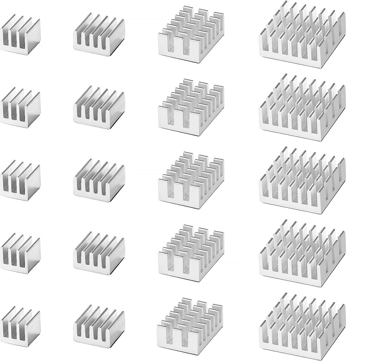 20 Stuks Aluminium Koellichaam Koelvin Kit, Printplaat Koelvin, Koelvinradiator koellichaam, met Thermisch Geleidende Plakband, voor Elektronische Componenten, Zilver