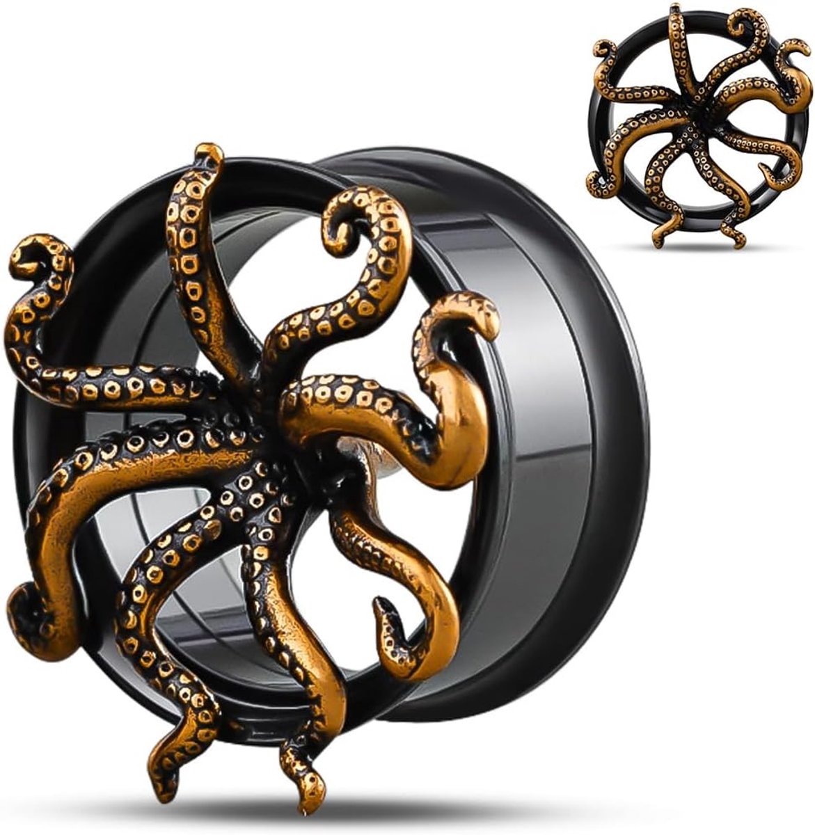 Schroef terug roestvrij staal oor tunnel en plug meters voor oorbellen, Octopus Logo Piercing Expander Stretchers.