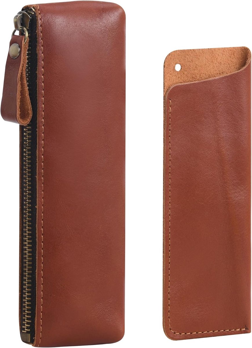 Lederen etui en 1 x vulpenhouder, draagbare compacte tekenpen, schrijfwarentas voor school, kantoor, reizen, organisator