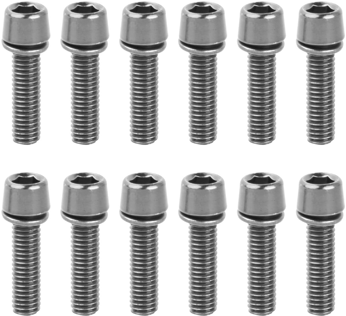 Schroeven, 12 stuks, M5 x 18 mm, fietsstuurschroeven met sluitring, vaste schroeven voor fietsstuurpen, fietsschroeven voor mountainbike (zilver)