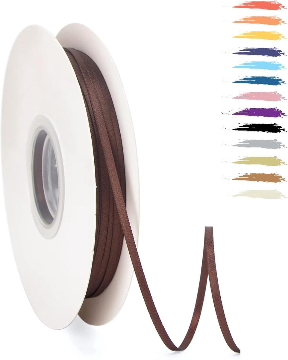 3mm Bruin Satijnen Lint,95 Meters Decoratie Zijden Linten,Cadeaulint,Autolint,voor Feest, Bruiloft, Verjaardag,Valentijn Party