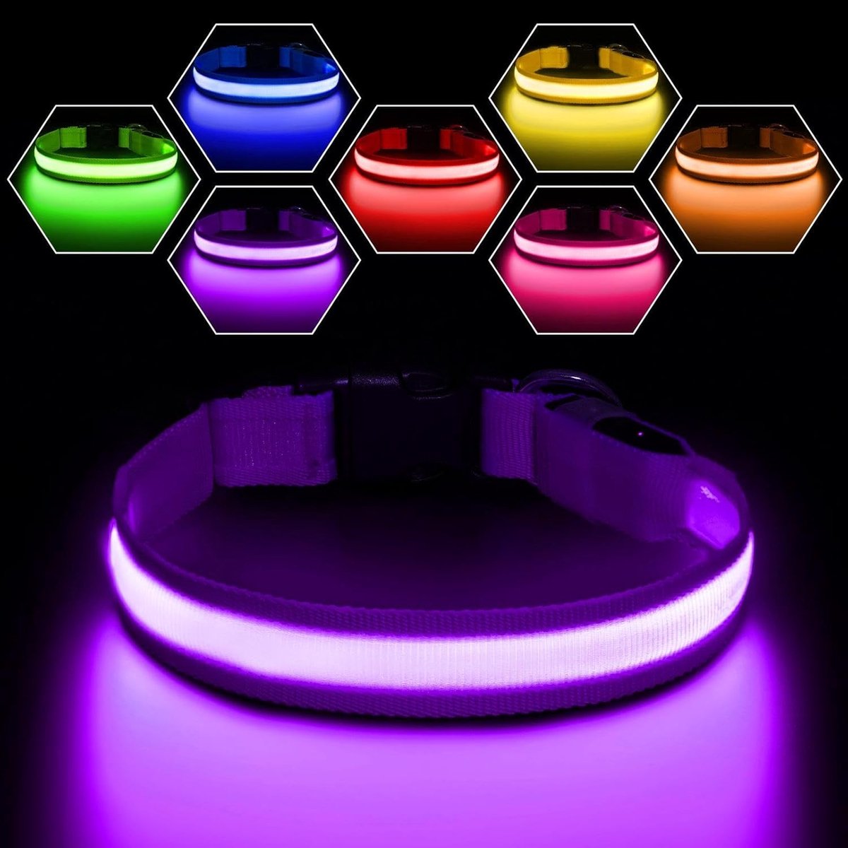 LED Hondenhalsband Oplaadbaar, Knipperend LED Halsband 7 Kleurveranderingen Waterdichte, Aanpasbaar voor Kleine, Middelgrote Grote Honden- 9 modi | 7 kleuren, 8 lichtmodi en instelbaar voor kleine, middelgrote en grote honden