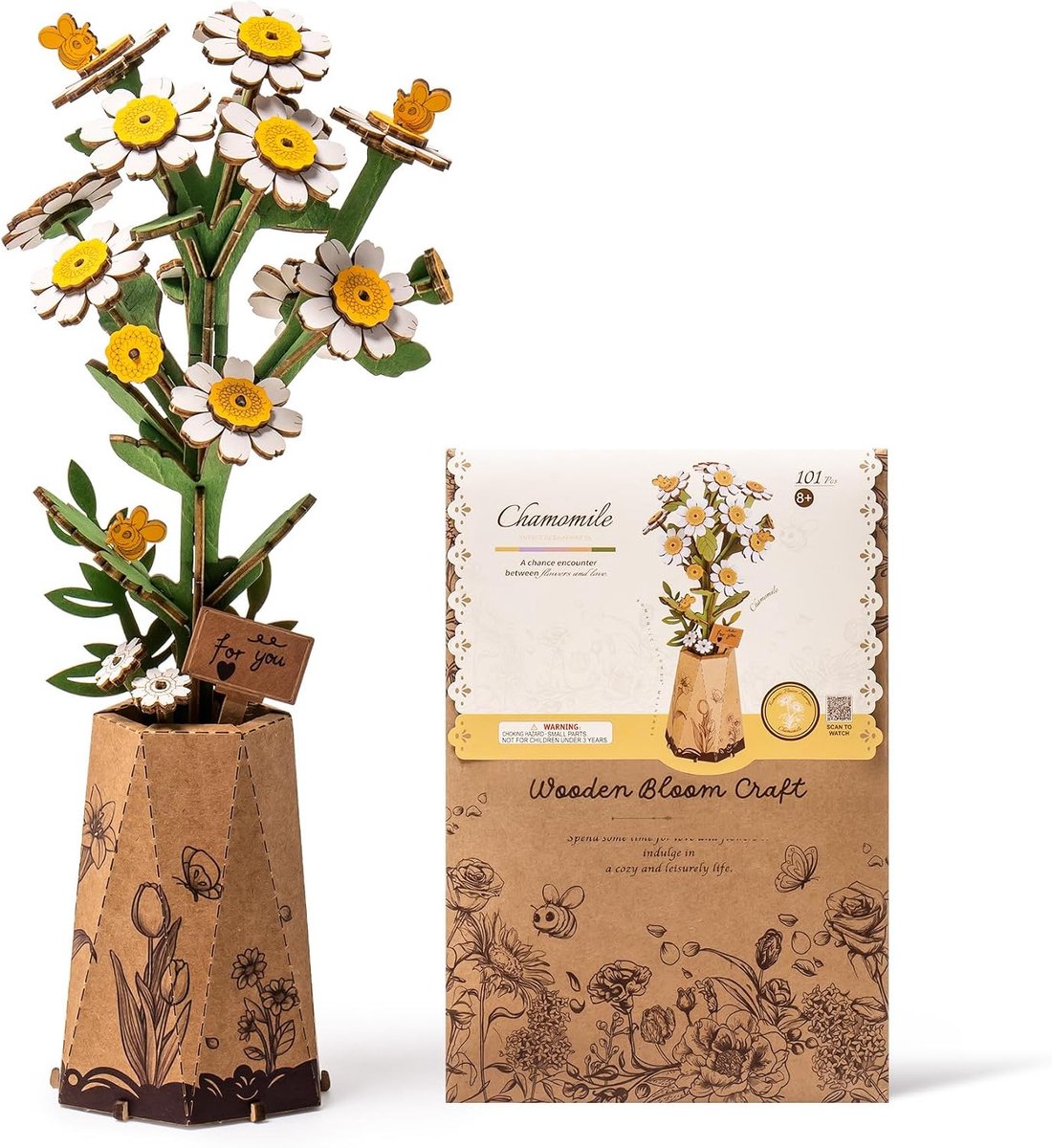 rowood 3D Puzzel DIY Houten Bloem, Kunstbloemen Model Kits om te Assembleren, Knutselset voor Volwassenen, Beste Huisdecoratie en Valentijn Speelgoed Cadeau Kit