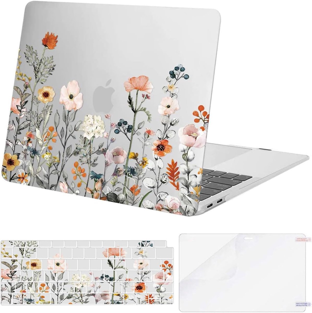 Hoes Compatibel met MacBook Air 13 inch M1 A2337 A2179 A1932 | Tuin Bloemenpatroon Harde Schaal&Toetsenbordafdekking&Schermbescherming Compatibel met MacBook Air 13 2020-2018, Transparant