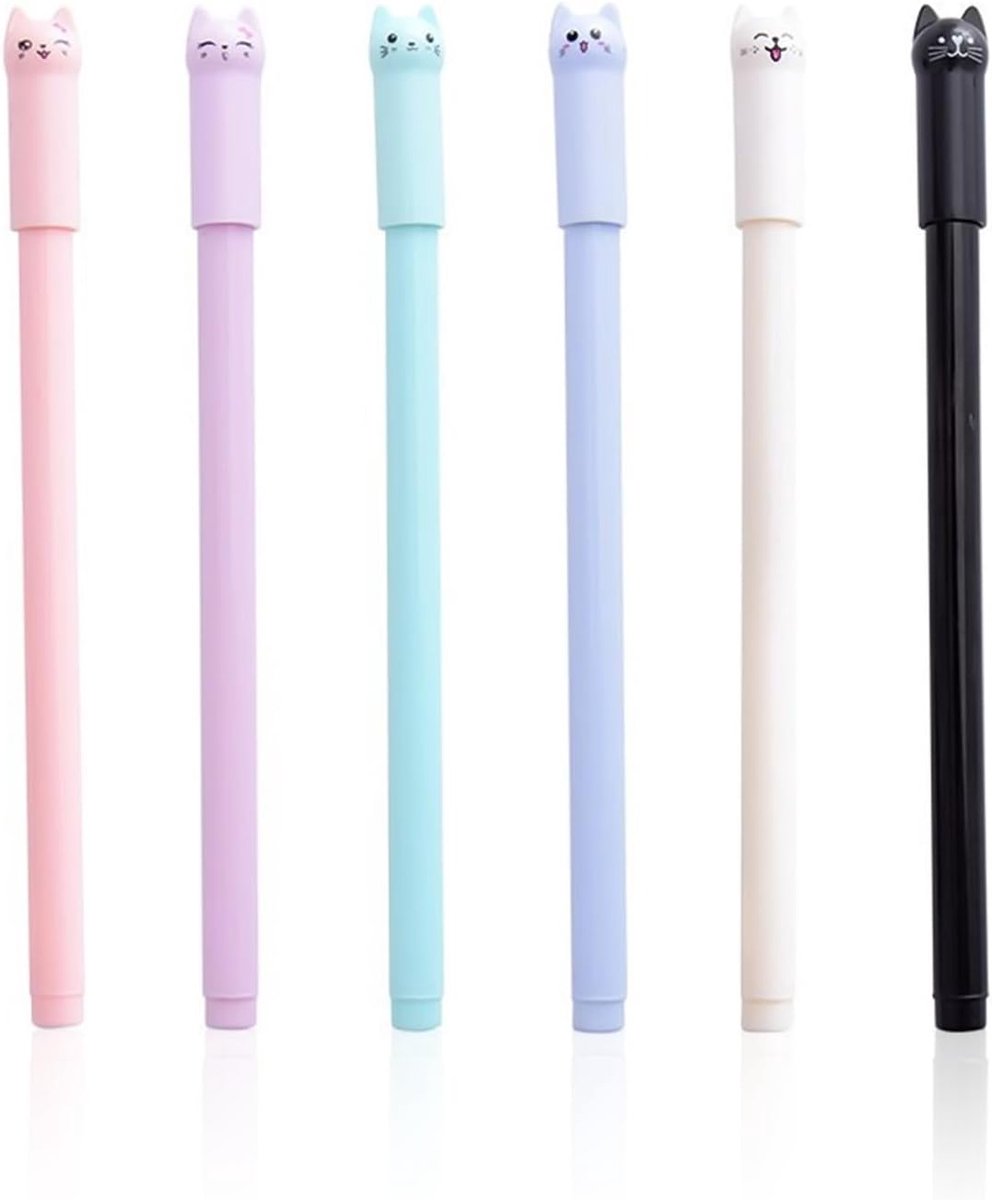Gelpennen met kattenmotief, schrijfwarenpapier, ideaal voor meisjes (blauw, wit, groen, paars, roze, zwart)