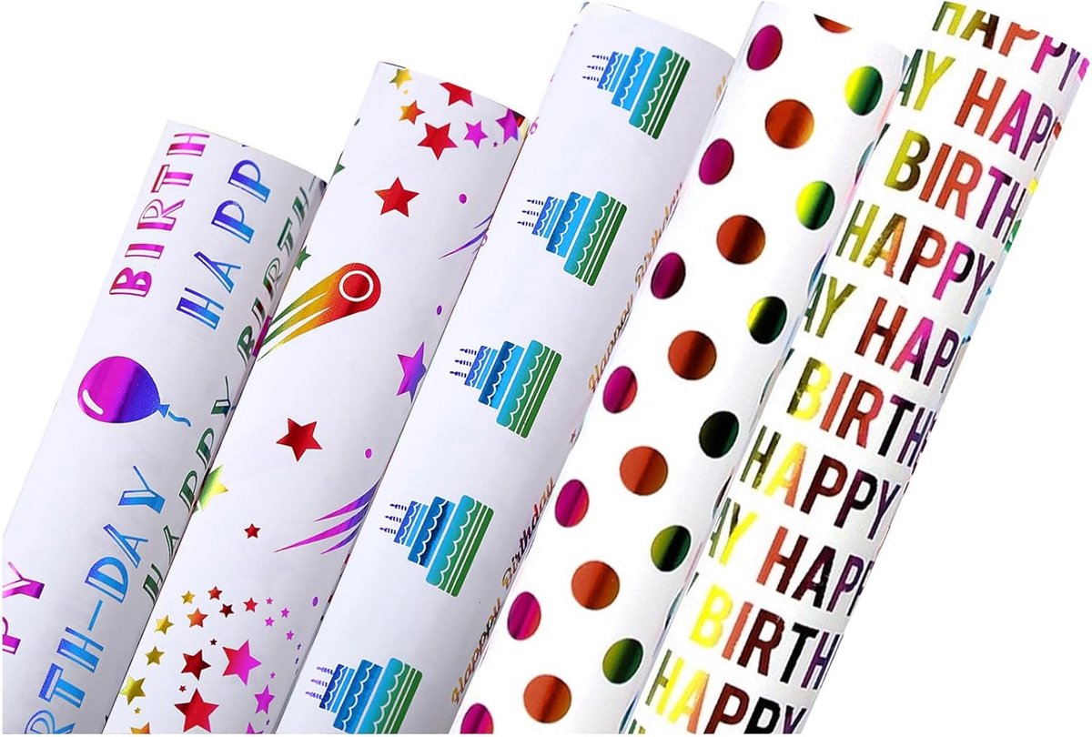 Cadeaupapier – kleurrijke verjaardagscadeaupapier ontwerpen voor feestjes, feestdagen, babyshowers, geschikt voor jongens en meisjes (50cm x 70cm)