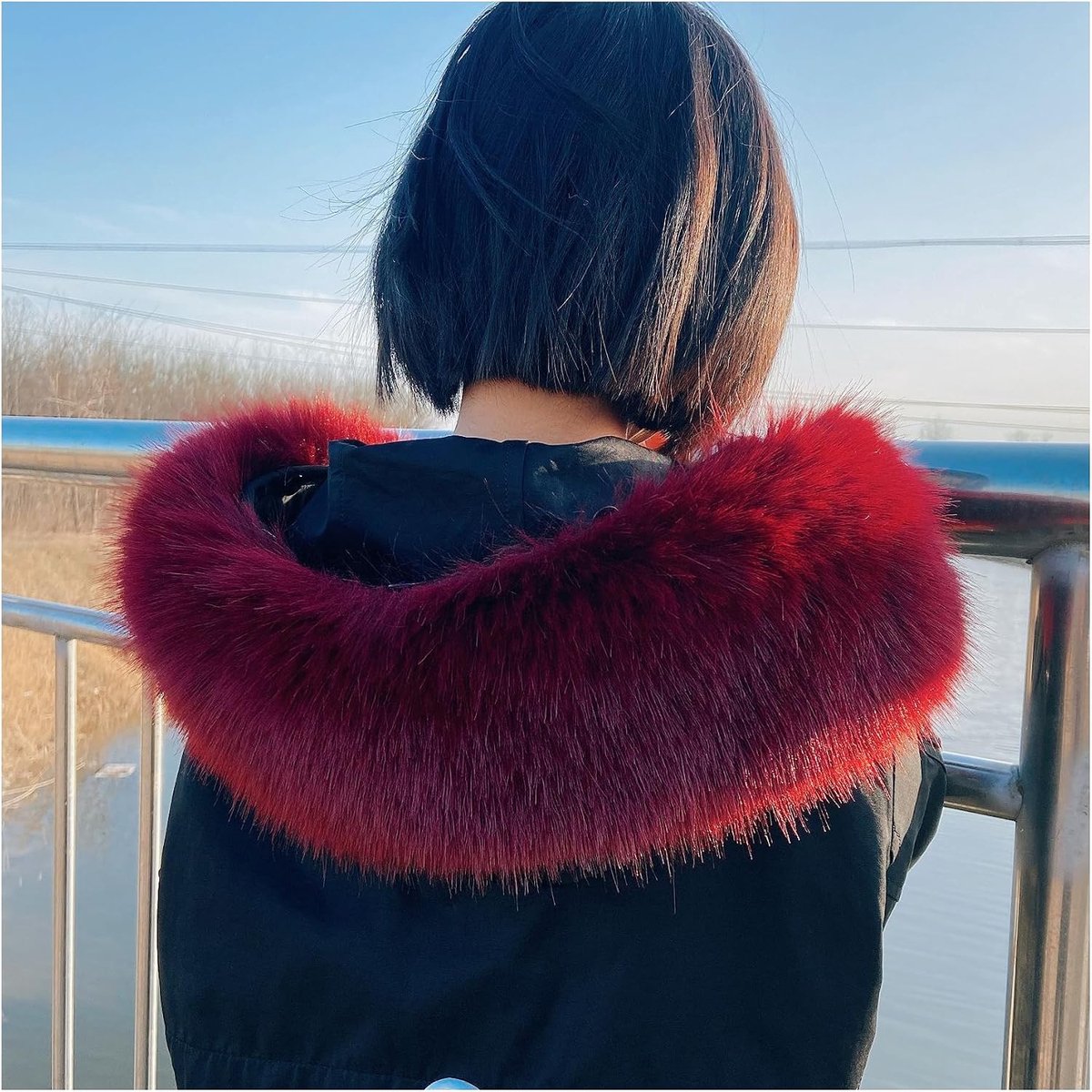 Capuchontkraag van imitatiebont voor de winter warme bontkraag voor capuchon winter sjaal imitatiebont bontkraag imitatiebont vos bontkraag faux bontkraag voor capuchon winterjas rood 75 cm