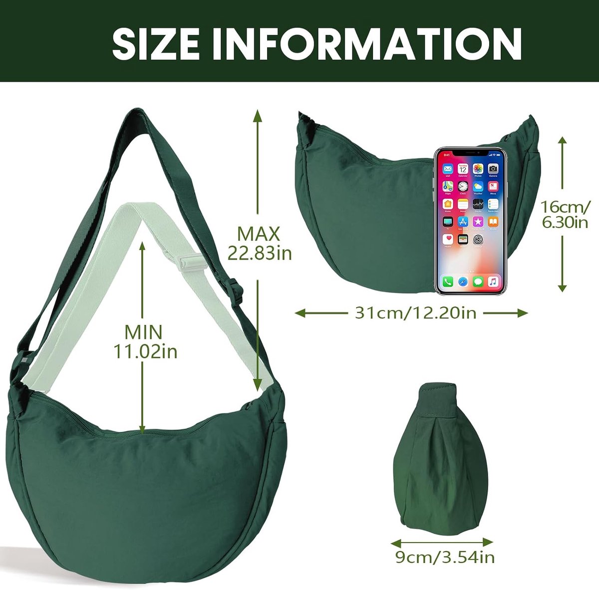maan tas voor dames, nylon, crossbody moontas, hobo halve maan, schoudertas, dumpling schoudertas met verstelbare riem, voor dames en meisjes