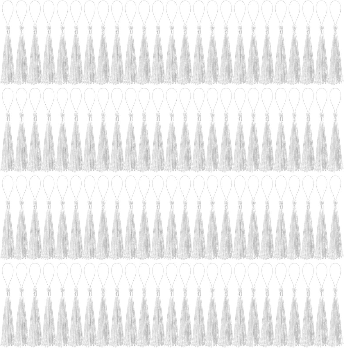 100 Stks Bladwijzer Kwasten Bulk Wit Zacht Craft Zijdeachtige Handgemaakte Mini Kwastjes voor Sieraden Maken met Loops voor DIY Craft Accessoire Jurk Decoratie