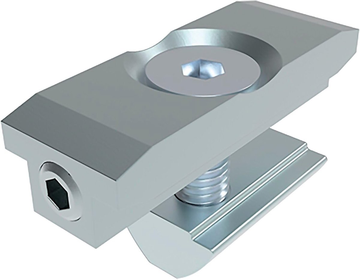 Directe connector I Item Systeem - voor het verbinden van 2 kruisende of parallelle aluminium profielen met groef 8, verzinkt staal - 1 stuk