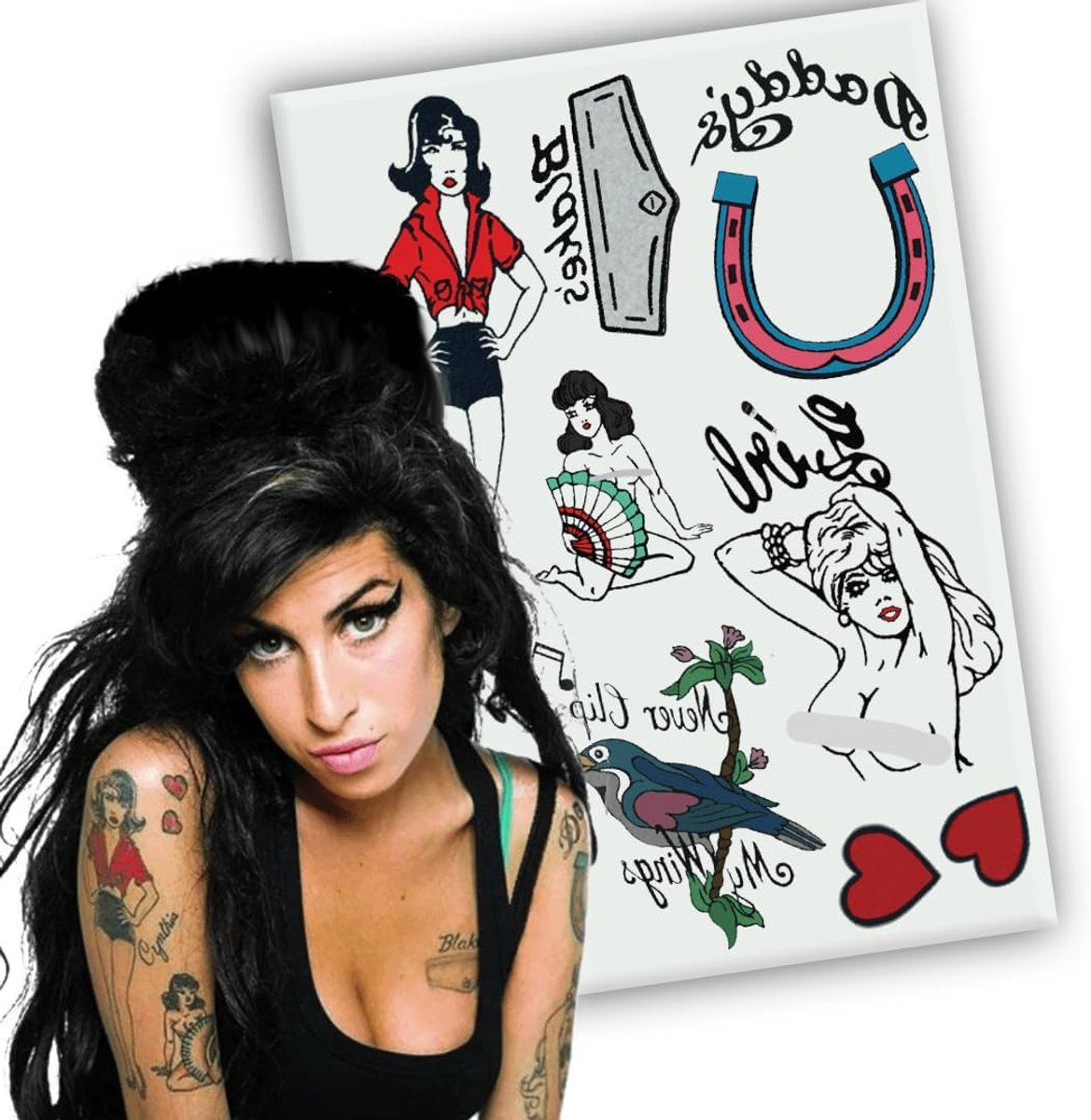 Tijdelijke Tattoos Set in Iconische Amy Stijl - Retro Soul Verkleedkleding, Festivals & Cosplay (Heel vel)