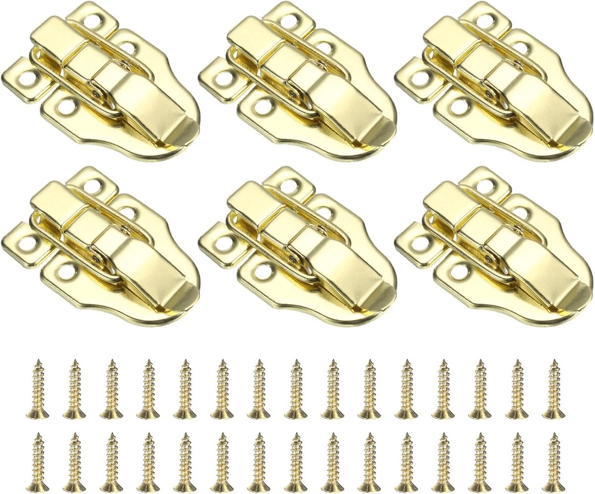 Hangsloten, 6 stuks, 60 x 40 mm, retro box, hefboomsluiting, metalen gesp, sluiting zonder gat voor hangslot, schroeven voor juwelendoos, koffer, cassette, goud