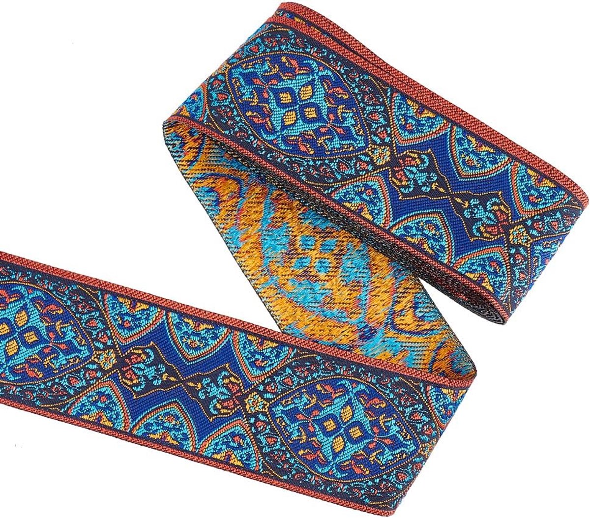 5,5 Yards Jacquard Lint Trim 50 mm Breed Vintage Bloemen Borduurlint met Bladpatronen Marine Blauw Polycotton Boho Geborduurde Trim Stof voor Naaien Crafting Home Decor