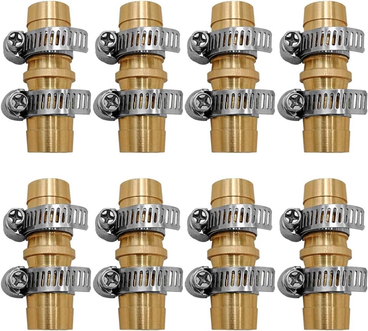 6 Sets 5/8 Inch Messing Tuinslang Reparatieset Mender End Waterslang End Mender Vrouwelijke en Mannelijke Slang Connector met 6 Stuks RVS Klem en 6 Stuks 3/4 Inch Rubber Pakkingen