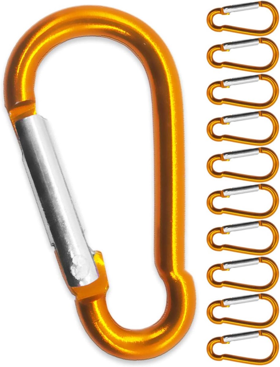 10 stuks aluminium karabijnhaken, S-karabijnhaken, 4,0 cm, oranje