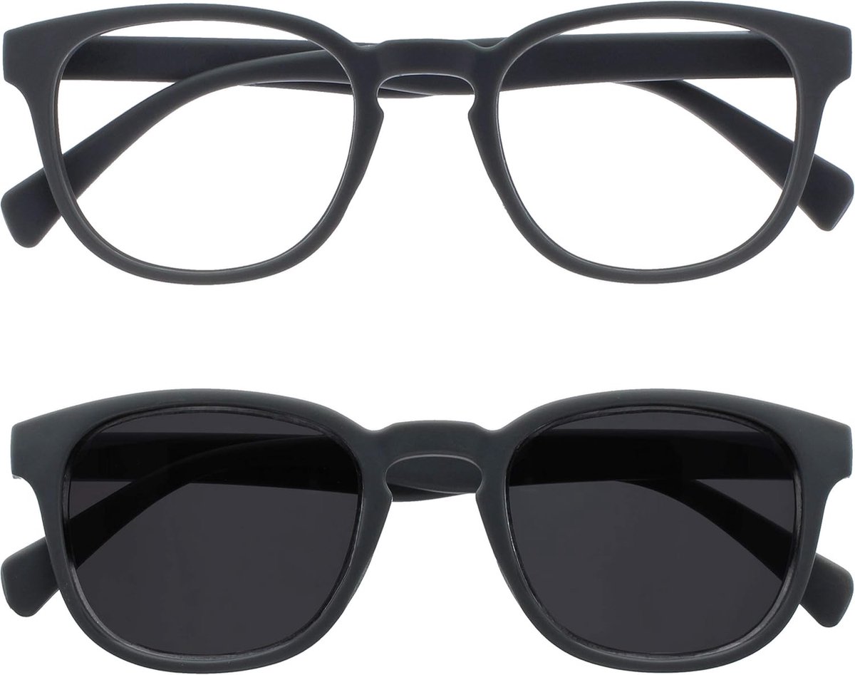 Pop Tweeling Pak Leesbril Zon Lezers Retro Ronde Glad Mat Grijs Mannen Vrouwen Scharnieren Met Veer RS2-7 +1,00