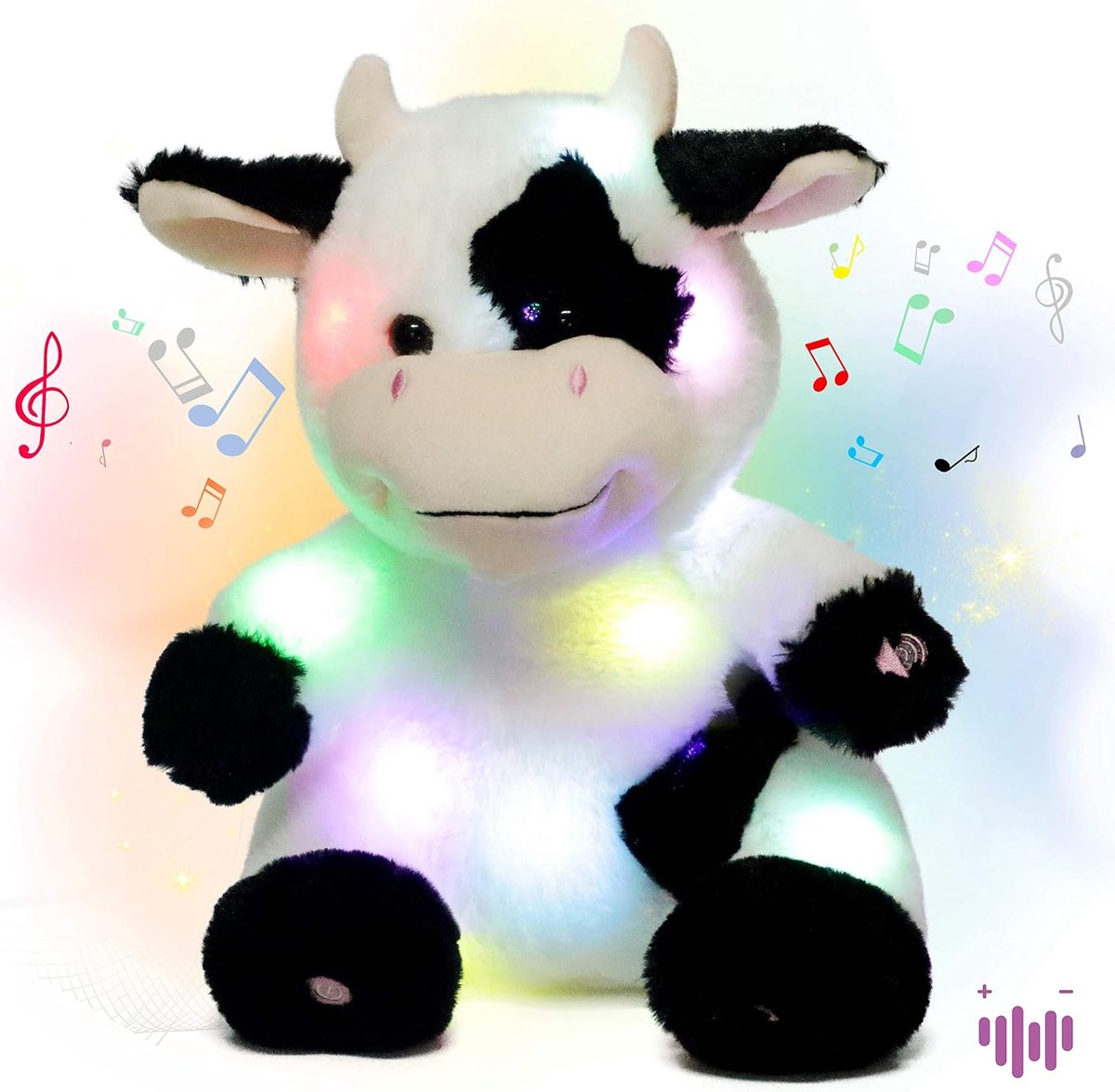 LED Muzikale Knuffelkoe Die Oplicht En Zingt, Pluche Speelgoed Met Instelbaar Volume, Slaapliedje, Geanimeerd, Kalmerend, Verjaardagsfeestje Voor Kinderen, Peutermeisjes, 33 cm