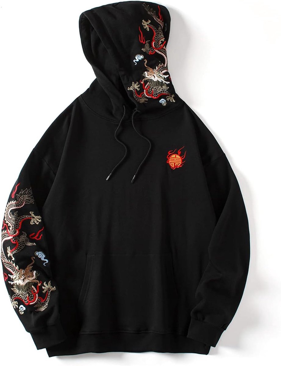Inc Streetwear Heren Dragon Geborduurde Zwaargewicht Grafische Hoodies