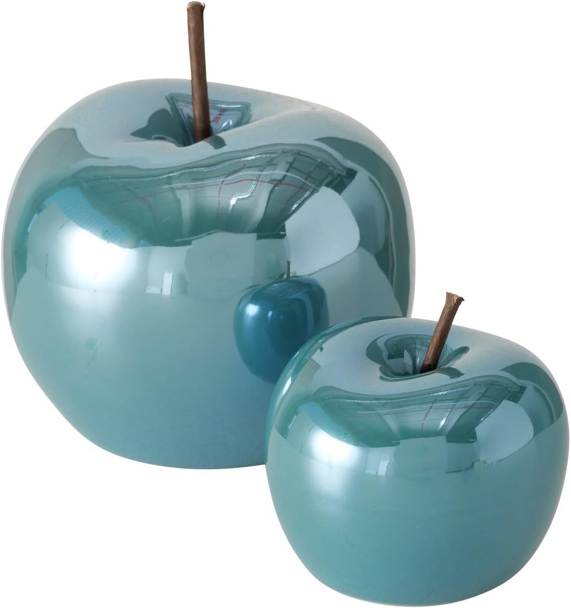 2 stuks appeldecoraties van keramiek met petroleumlak met glans en pareleffect