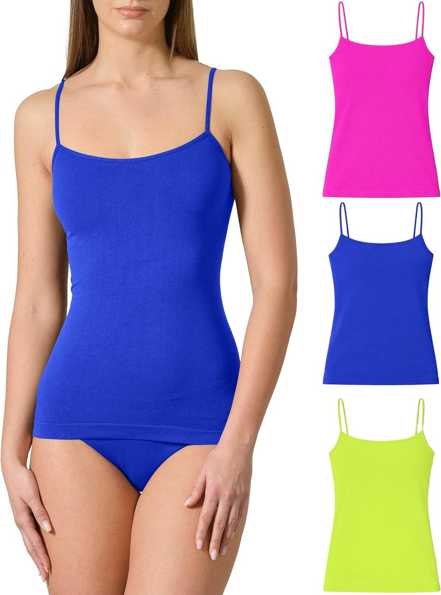 Tanktop voor dames, microvezel, smalle schouders, 3 stuks, elegant, ondergoed zachter dan tanktops voor dames, katoen, zonder naden, voor damesondergoed, gemaakt in Italië