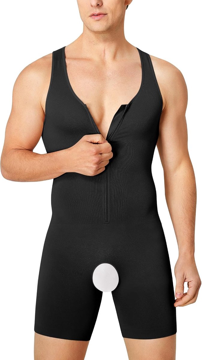 Shapewear bodysuit voor heren, compressieshirt, onderhemd, buikweg shirt voor mannen, sterk vormend, full body shaper met pijpen, shorts